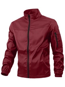 Manfinity Homme Chaqueta militar con cremallera y bolsillos para hombre - Burdeos - Ver 1