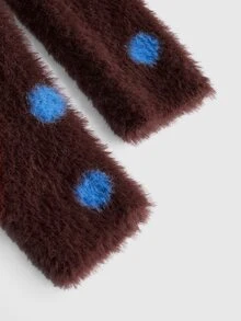 ROMWE Y2K Cardigan Rajut Pendek Berbulu dengan Motif Polkadot dan Kancing Depan - Coklat - View 4