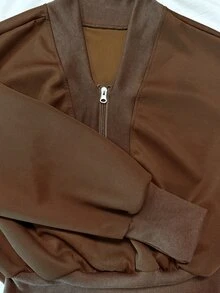Olithes Half Zip Drop Shoulder Crop Sweatshirt - Brown - View 4