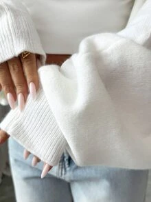 SHEIN Elenzya Kardigan Pendek Lengan Kelelawar Polos - Krem - View 4