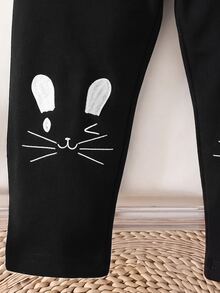 SHEIN 5件裝女嬰卡通刺繡長褲 - 黑色 - 查看 3