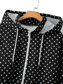 GlowEve CURVE Jaket Berkerudung dengan Tali Serut dan Bahu Jatuh Motif Polka Dot Plus - Hitam dan Putih - View 3