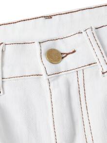 SHEIN PETITE 高腰刺繡蝴蝶鉚釘裝飾喇叭褲牛仔褲 - 白色 - 查看 6