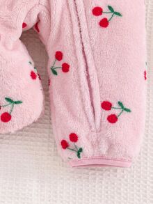 Cozy Pixies 女嬰櫻桃印花拉鍊連帽毛絨冬季連身衣 - 彩色 - 查看 7