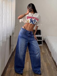 StreetHx Celana Jeans Wanita Warna Biru Muda untuk Acara Musim Gugur - Biru - View 3