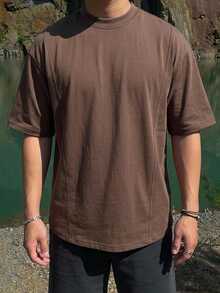 DAZY Men Solid Drop Shoulder Tee - Brown - View 6
