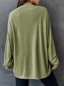 SHEIN Unity Embroidery Letter Pattern Drop Shoulder Oversize Tee - Green - View 2