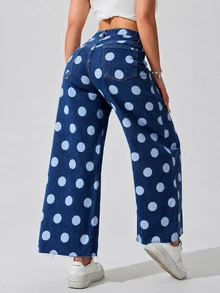 EMERY ROSE Jeans de pierna ancha con lunares - Azul - Ver 2