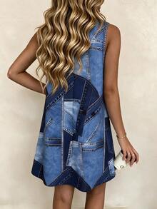 Vaclyn Colorblock Print Tunic Dress - Blue - View 2