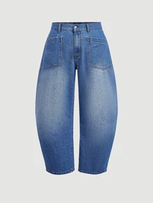 EMERY ROSE Jeans de talla grande con cintura alta y pierna cónica lavada - Azul - Ver 6