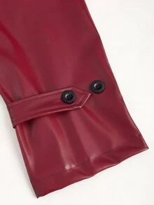 Sweetra Double Breasted Belted PU Leather Trench Coat - Red - View 3