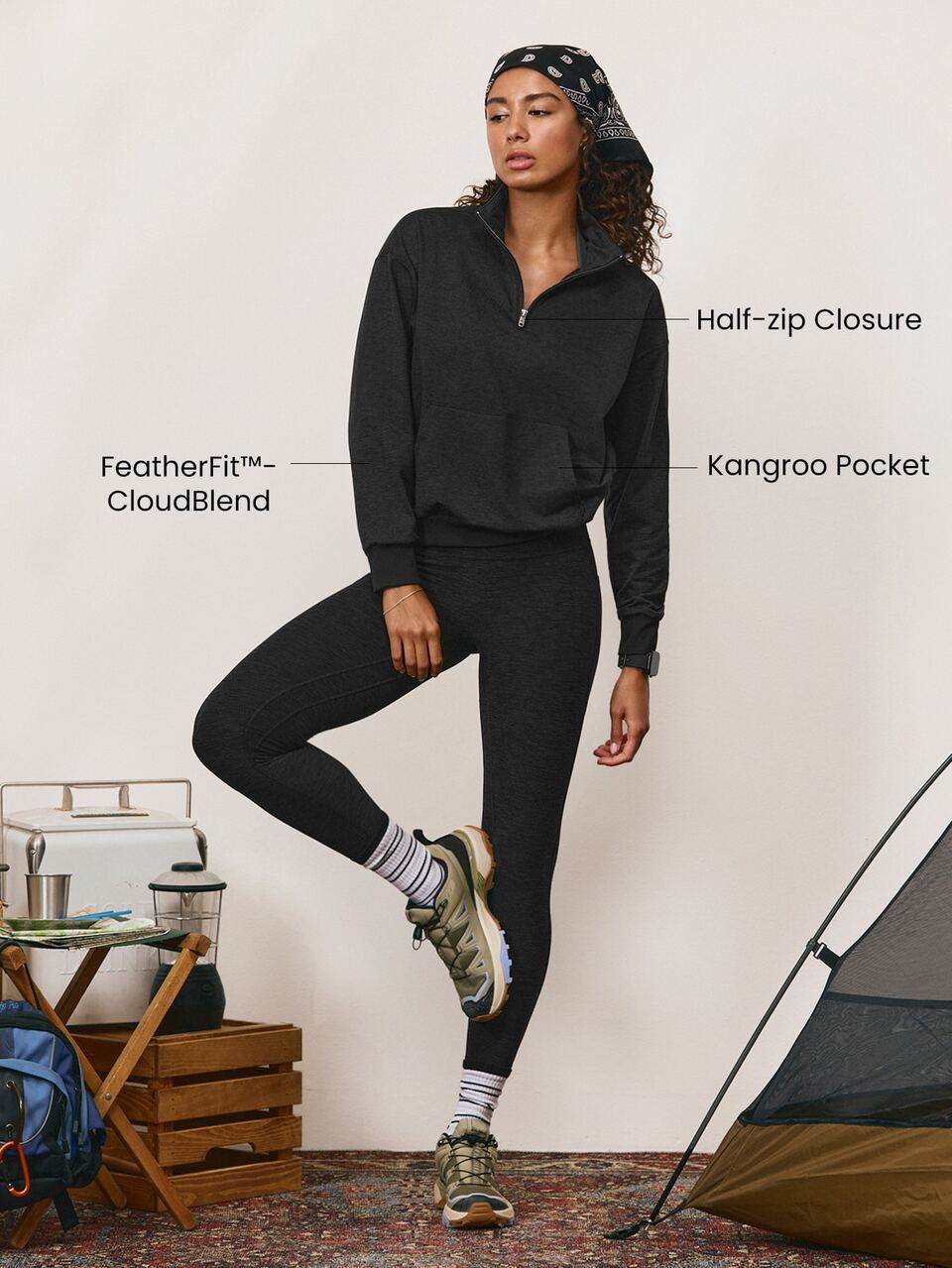 FeatherFit™-CloudBlend Great Escape Half-Zip Sweatshirt With Front Slip Pocket & Rib Trim Outdoor Hiking Camping Active Wear
