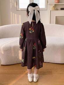 Dazy Kids Young Girl Embroidery Floral Pattern Flare Sleeve Dress Fall - Brown - View 2