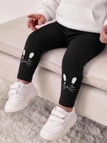 SHEIN 5件裝女嬰卡通刺繡長褲 - 黑色 - 查看 6