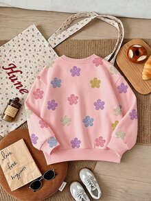 Sweatshirt Berlapisan Termal Motif Bunga untuk Anak Perempuan (1 potong) - MultiWarna - View 3