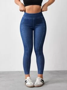 Flexra Plus High Waist Phone Pocket Side Skinny Jeans - Blue - View 5