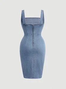 Jeanoix Plus Size Denim Dresses - Light Wash - View 2
