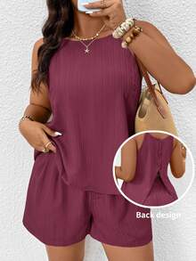 SHEIN Frenchy أطقم منسقة مقاسات كبيرة - أحمر بنفسجي - مشاهدة 9