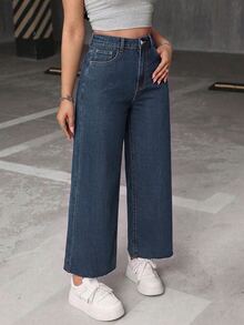 Jeanoix Plus High Waist Wide Leg Jeans - Medium Wash - View 5