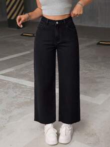 Jeanoix Plus High Waist Wide Leg Jeans - Black - View 3