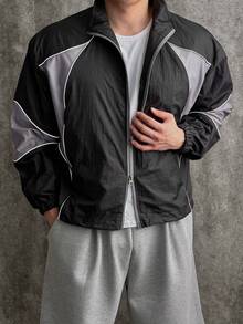 DAZY Chaqueta con cremallera y ribete de contraste en bloques de color para hombre - Multicolor - Ver 3
