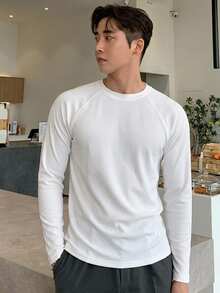 DAZY Camiseta de manga raglán de punto acanalado blanco liso para hombre - Blanco - Ver 5