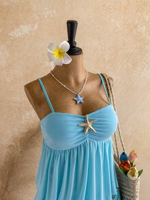 Soleia Robe camisole à buste froncé grande taille - Bleu azur - Voir 4