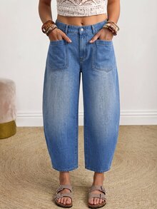EMERY ROSE Jeans de talla grande con cintura alta y pierna cónica lavada - Azul - Ver 3