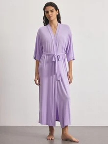 Ocili Drop Shoulder Belted Lounge Robe - Mauve Purple - View 4