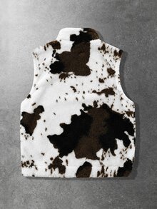 ROMWE MEN Men Cow Print Zip Up Vest Coat - Multicolor - View 4