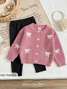 Cozy Pixies Baby Girl Bow Front Button Placket Cardigan - Pink - View 7