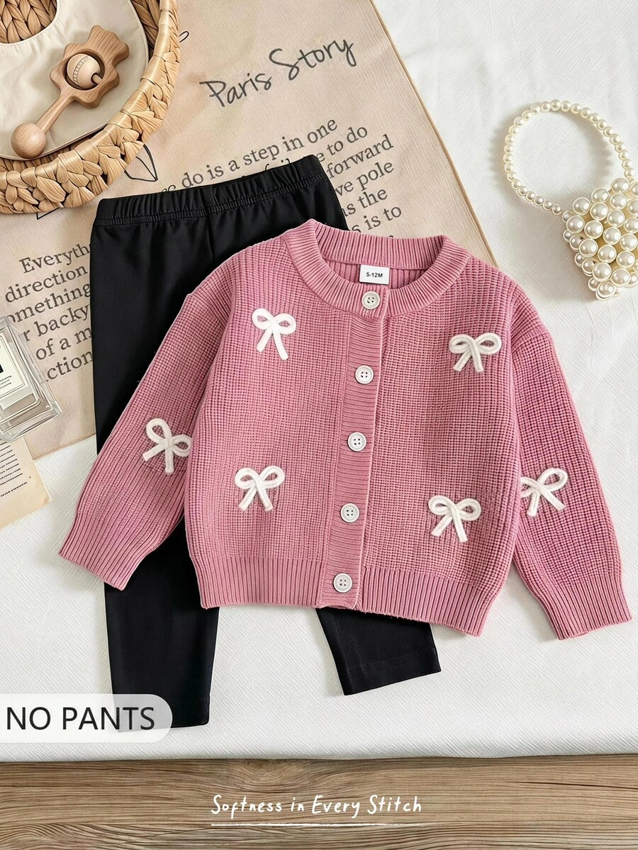Cozy Pixies Cardigan Bayi Perempuan dengan Pita di Bagian Depan dan Kancing - Berwarna merah muda - View 1