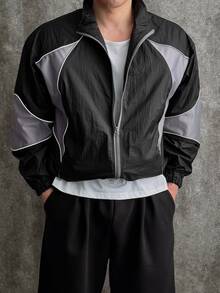 DAZY Chaqueta con cremallera y ribete de contraste en bloques de color para hombre - Multicolor - Ver 6