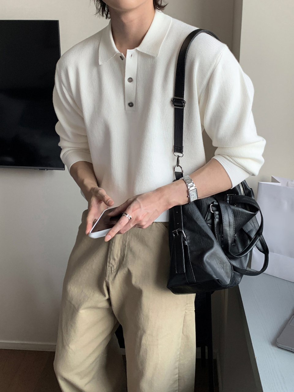 Men Solid Polo Neck Sweater