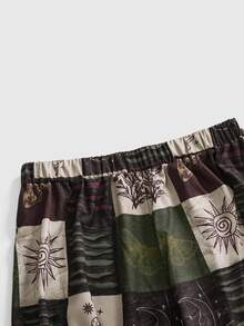 ROMWE Hippie Quần ống rộng họa tiết patchwork size lớn - Màu xanh lá cây đậm - Xem 3