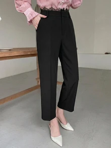 DAZY Solid Slant Pocket Straight Leg Pants - Black - View 1