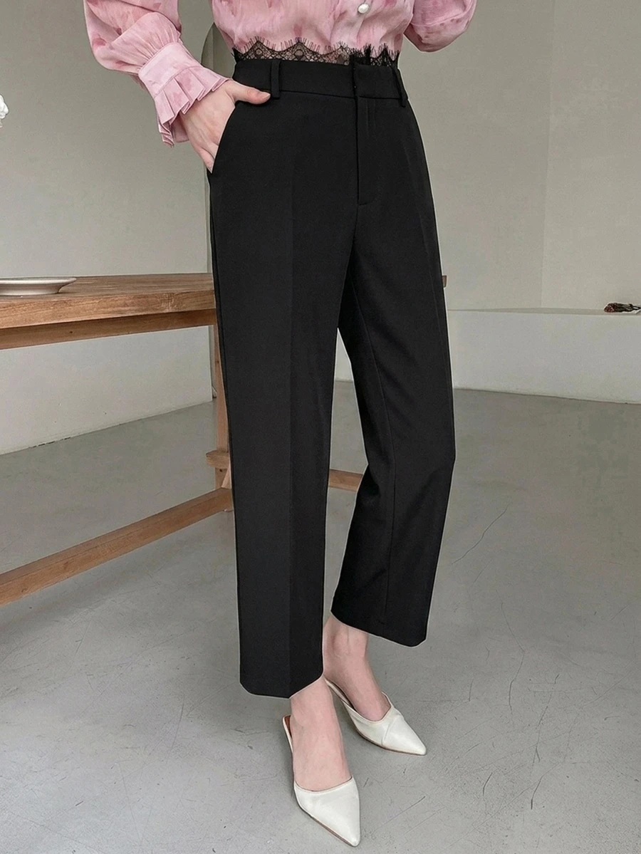DAZY Solid Slant Pocket Straight Leg Pants - Black - View 1