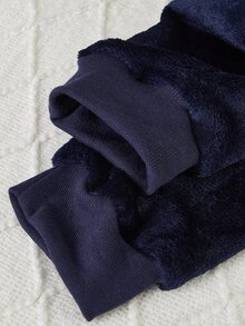 青少年男孩耳機刺繡法蘭絨睡衣套裝 - 藏蓝色 - 查看 5