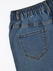 SHEIN Tween Boy Casual Chic Washed Blue Elastic Waist Straight Leg Stretchy Slim Fit Jean Denim Pants Back To School Daily Autumn Winter Fall Winter - Medium Wash - View 7