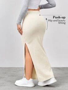Flexra Rok Denim Belahan Paha Tinggi dengan Pinggang Tinggi - Krem - View 2