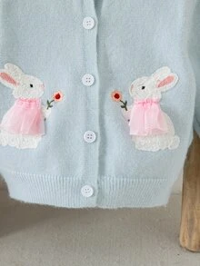 SHEIN 女嬰兔子圖案開襟衫（不含毛衣） - 紅色 - 查看 3