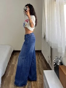 StreetHx Celana Jeans Wanita Warna Biru Muda untuk Acara Musim Gugur - Biru - View 4