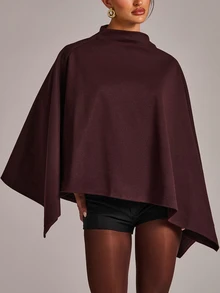 SHEIN BAE Funnel Neck Cloak Sleeve Cape Overcoat - Burgundy - View 4