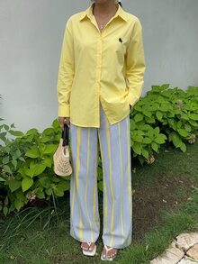 Comfortcana 條紋印花襯衫與長褲套裝 - 黃色 - 查看 5