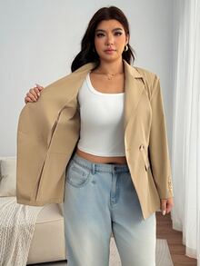 Enliva Plus Size Blazers - Apricot - View 9