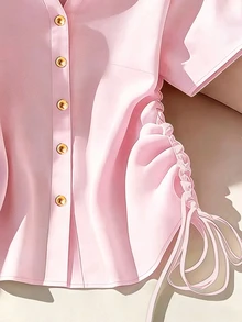 Franclia Chemise à boutons devant avec cordon de serrage sur les côtés - Rose bonbon - Voir 3