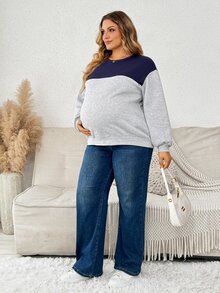 Plussiva Plus-Size Maternity Autumn Nursing Top – Color-Block, Drop-Shoulder, Zip-Front Sweatshirt (Fleece-Lined & Warm) – Casual Everyday Wear  Fall/Winter - Black - View 4