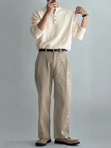DAZY Men Solid Half Button Sweater Fall - White - View 4