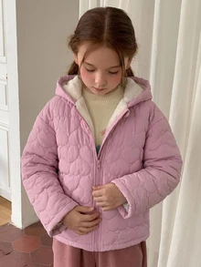 Hapijoa Jaket Quilt Berkerudung dengan Resleting dan Lapisan Dalam Berbahan Bahan Berlapis Bawang untuk Anak Perempuan Remaja - Baby Pink - View 5