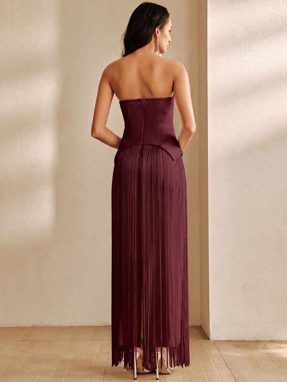 Anewsta Fringe Hem Cami Formal Dress
